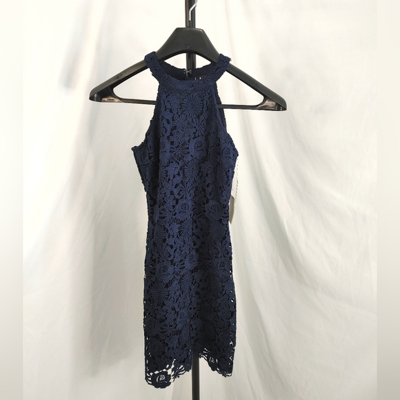 Lulus Navy Lace Cocktail Dress Small NWT Sleeveless Floral Mini - Picture 2 of 13